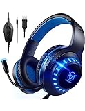 Pacrate Gaming Headset für PS4/PS5/Xbox One/PC/Nintendo Switch, PS4 Kopfhörer mit Kabel Xbox Headset mit Mikrofon, Noise Cancelling PS5 Headset mit LED Lichter - Blau