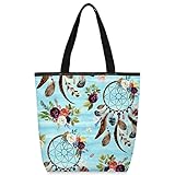 TropicalLife Dreamcatcher-Handtasche, groß, für Damen, Schultertasche, Reißverschluss, Shopper, Traumfänger, Blumenmuster, ethnische Organizer-Taschen für Damen, mit Tragegriff oben, mehrfarbig,