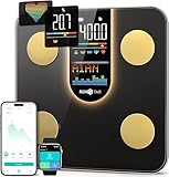 RunSTAR Körperfettwaage, Digitale Personenwaage mit 8-in-1-VA-Display für Körpergewicht, Herzfrequenz, BMI, Körperfett und Analyse von 22 Körperparametern, mit App-Synchronisierung
