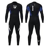 Owntop Herren Neoprenanzug 3/2mm - Vorderer Reißverschluss Voll Tauchanzüge, Stretch Pro Neopren-Nassanzug Thermische Volle Länge Tauchhaut zum Surfen Schnorcheln, Herren Blau L