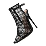 VALICLUD Damen High Heel Sandalen mit Cutout und Peep Toe Ultrahohe Schmale Absatz Sandaletten in Schwarz Rutschfest für Sommer Party Büro und Alltag