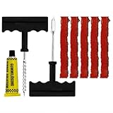 PARENCE.- Tubeless Reifen Reparaturset - 5 x 100 mm Bohrer + 10 ml Kleber + Cutter & Punch mit T-Griff - Platten Set für Motorrad, Auto, Quad, Fahrrad