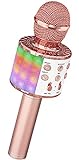 Magic Sing LED Karaoke Mikrofon Kinder, Drahtloses Bluetooth Spielzeug ab 3-12 Jahre Geschenk Mädchen KTV Lautsprecher mit Stimmenverzerrer, Heim KTV Karaoke Maschine für Android, iOS, PC(Roségold)