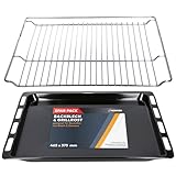 Kenekos - SET Backblech 465 x 375 x 26 mm & Grillrost geeignet für Bosch Siemens Backofen 17008354, 00662999 Gitterrost 00574876, emailiert, ausziehbar, baking tray Fettpfanne Kuchenblech Pizzablech