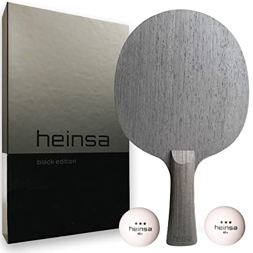 heinsa Carbon Tischtennis Holz Profi Tischtennisschläger Holz Black Edition aus Lichtnussbaum mit Premium Verpackung und Bällen