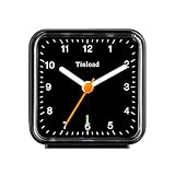 Tinload Klassischer analoger Reisewecker mit Schlummerfunktion und Licht, kompakte Größe, leises Quarzwerk, Crescendo Alarm, Schwarz/Schwarzes Zifferblatt