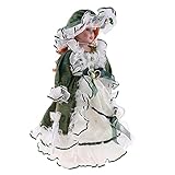 Hellery 40cm Vintage Puppen Voll Gekleidet mit Display Stand Exquisite Verarbeitung für Haussammlung , Grün