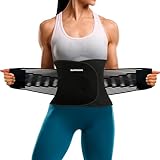 SURPOWN Waist Trainer Damen Herren zum abnehmen, Bauchweggurtel Schwitzgurtel, Bauch Sport Gürtel, Rückenstütze, Fitness Sportgürtel zum Frauen Männer, Bauchfett Reduzieren, Schwarz S