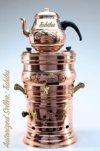 Tubibu Kupfer Samowar Teekanne Set Anthrazit Handmade Echtes Kupfer Samowar (Kupfer, Medium)
