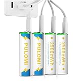 USB AA Lithium Ionen Aufladbare Akkus, 1.5V 2500mWh wiederaufladbare batterien AA Akku, 1H Stunden Schnellladung, 1200 Zyklen mit Typ C Ladekabel Überladeschutz, Pack of 4