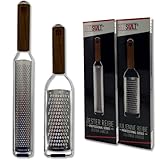 REDSALT® Premium Zester Julienne Edelstahl Reiben Set mit Holzgriff | Raspel und Küchenreibe für Zitronen Ingwer Karotten Käse | Parmesanreibe Ingwerreibe Zitronenreibe Käsereibe | Profi Hobel Küche