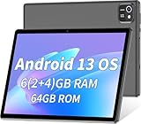 COLORROOM Tablet 10 Zoll Android 13 Tablet, 2GB RAM+64GB ROM+512GB Erweiterung, Quad Core Prozessor Tablet PC, 1280x800 IPS HD Bildschirm, 6000mAh, Dual Kamera, GPS, WLAN, Bluetooth (Grau)