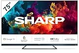 Sharp QLED 144Hz 75FQ5EG Google TV 75' 4K Ultra HD 4X HDMI 2.1, 2X USB, Bluetooth, Dolby Vision IQ und Atmos, Google Assistant, Premium Harman/Kardon Lautsprecher 2x15W, Aluminium anthrazit grau