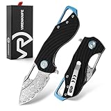 VR VIRENKNIFE Klappbares Taschenmesser aus Damaststahl, G10-Griff, kleines Mini-EDC-Messer mit Taschenclip, Schnalle, geeignet für Herrentaktik, scharfes Camping-Überlebens-Wandermesser