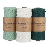 Baumwollgarn Makramee Set, 3 mm Makramee Garn, 3 Rollen Set in Rot, Grün und Weiß, Baumwollkordel für DIY, Basteln, Wandteppiche und Boho-Dekoration, Rope Garn zum Häkeln