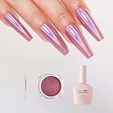 Imtiti Weißer Gelnagellack mit Chrome-Holographic-Nagelpulver-Set, 10 ml Gellack und 1 g pink-irisierendes metallisches Laser-Effekt-Schimmerpulver für UV-Kunst-DIY