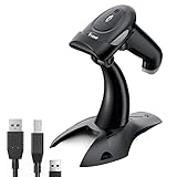 Eyoyo Barcode Scanner 1D 2D QR Handheld, Code Scanner 3 in 1 Verbindungsart Bluetooth 2.4G Wireless USB Kabel, Barcode Leser mit Windows, Android, iOS, Tablets oder Computer(EY-034 Grau mit Ständer)