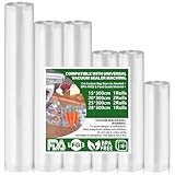 Vakuumierbeutel 6 Rollen Vakuumbeutel Lebensmittel 15|20|25|28x300cm, Vakuumierfolie für alle Vakuumiergerät, BPA-frei, reißfest, 170µm, Sous Vide Gefrierbeutel für alle Mikrowelle
