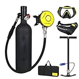 Scuba Tauchflasche mit Schnorchelmaske&Pumpe, 1L Mini-tauch sauerstoffflasche mit 10-20 Minuten Kapazität, Druck- und korrosionsbeständigem Material mit nachfüllbarem Design, für Reisen und Tauchen