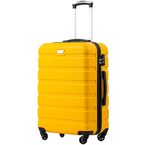 COOLIFE Hartschalen-Koffer Trolley Rollkoffer Reisekoffer mit TSA-Schloss und 4 Rollen (Gelb, Mittelgroßer Koffer)