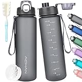 AOHAN Trinkflasche 1l, Wasserflasche BPA Frei, Sport Trinkflasche Kohlensäure Geeignet, Auslaufsicher Motivierende Sportflasche Mit Filter für Fahrrad, Fitness, Wandern und Schule