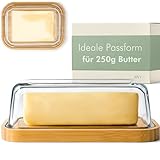 KIVY Butterdose Glas mit luftdichtem Deckel für streichzarte Butter - BPA Frei - Butterdosen - Butter dish - Butterschale mit Deckel - Butterdose mit Deckel - Butter Box Dose - Butterbox Bambus Holz