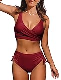 Evolyline Bikini Damen Set Bauchweg Push Up Sexy High Waist, Twist Front Bademode Damen V-Ausschnitt Cross Back Badeanzüge, Bikini-Sets für Damen Badeanzug Zweiteilige Swimsuit