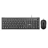 Rii Kabelgebundenes Tastatur-Maus-Set, PC Tastatur mit Kabel, Spritzwassergeschützt, Ergonomisch, USB-Anschluss, PC/Laptop, Windows/macOS, Büro/Schule - Deutsches QWERTZ Layout, Schwarz