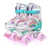 Kinder Rollschuhe für Mädchen, Jungen und Anfänger, 4 Größen Verstellbare, Rainbow mit leuchtenden Rädern Quad Skates, geeignet für den Innen- und Außenbereich (M)