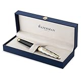 Waterman Carene Füller | Metall und schwarzer Lack mit goldenen Zierteilen, ziselisierte Kappe | Füllfederhalter mit feiner 18 kt Goldfeder | Geschenkbox