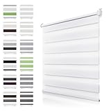 Doppelrollo Klemmfix ohne Bohren Weiß B85 x H120cm(Stoffbreite 80cm) Duo Rollos für Fenster ohne Bohren Klemmrollo Zebrarollo Seitenzugrollo mit Kindersicherung Fenster Rollos für innen