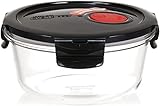 LOCK & LOCK Frischhaltedose aus Glas mikrowellengeeignet - Oven Glass - Für Backofen, Mikrowelle & zum Einfrieren - Mikrowellengeschirr rund mit Deckel, 650 ml