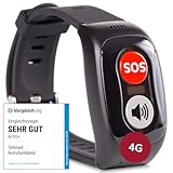 tellimed Carino 4G Notfallarmband Senioren mit Telefonfunktion, SIM Slot & ohne ABO - Vergleichssieger Senioren Notruf Armband & Notrufknopf für Senioren & Erwachsene