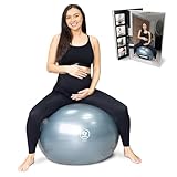 BABYGO® Gymnastikball Schwangerschaft Sitzball Büro Schwanger Yoga Pezziball | inklusive Schwangerschaftsbuch zur Geburt & Fitness | Anti-Burst 1000 Kg (Grey, 75cm)