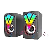 RGB-Computerlautsprecher – Lautsprecher mit Stromversorgung über USB | PC-Lautsprecher mit 2.0 Kanälen | Gaming-Lautsprecher mit farbigem LED-Licht | Lautsprecher für RGB-Desktop-Spiele für Laptop