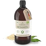 MASSAGE-EXPERT Sesamöl Bio kaltgepresst - Gereiftes Basisöl für Massage, Ayurveda, Hautpflege und Haarpflege [1 Liter Flasche mit Spritzeinsatz]