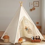 Tipi Zelt für Kinder,Tippi Kinderzelt & Aufbewahrungstasche, Segeltuch Kinderzelt, Spielhaus Kinder für Drinnen und Draussen