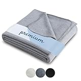 wometo Premium Fleecedecke Melange OekoTex 140x190 cm ca. 700g extra dick - grau Melange (Bi-Color) mit Anti-Pilling und Qualitäts-Kettelrand