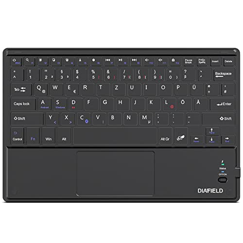 DIAFIELD Bluethooth Tastatur mit Touchpad, Tablet Tastatur Ipad Keyboard QWERTZ PC Tastatur Kompatibel mit Android Windows IOS