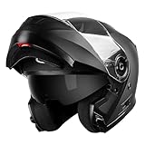 Motorradhelm Klapphelm Integralhelm Fullface Helm - Yema YM-926 Rollerhelm Sturzhelm mit Doppelvisier Sonnenblende ECE für Damen Herren Erwachsene-Schwarz Matt-L