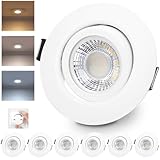 cloksh LED Einbaustrahler 230V Dimmbar Weiß Ultra Flach LED Spots 6W IP44 Bad Einbauleuchten Schwenkbar Deckenspots,Warmweiß Neutralweiß Kaltweiß für Badezimmer Küche Wohnzimmer,6er Set