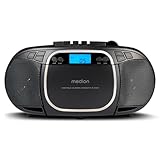 MEDION E66476 Stereo Sound System (Boombox, CD-Player, MP3, Kassette, tragbarer Kassettenspieler für Kinder, UKW Radio, AUX, Kopfhörer, Netz & Batterie) schwarz