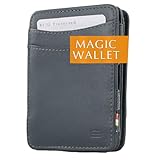 Hunterson Flacher Geldbeutel Fuer Herren aus Leder, Magic Wallet mit RFID-Schutz, Geldboerse mit Kleingeld und Platz Fuer 6 Karten, Grey