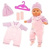Miunana Kleidung Bekleidung Outfits für Baby Puppen, Puppenkleidung 35-43 cm mit Kleiderbügel Socken, T-Shirt Latzhose mit Hut (Pink)
