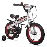 HILAND Knight 14 Zoll Kinderfahrrad für Kinder Jungen ab 3 4 5 Jahre alt Fahrrad mit Stützrädern Klingeln Handbremse Rot