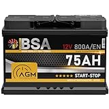 BSA AGM Batterie 75Ah 12V 800A/EN Start-Stop Batterie Autobatterie VRLA statt 70Ah