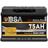 BSA AGM Autobatterie 12V 75Ah 800A/EN Start-Stop Batterie Starterbatterie VRLA statt 70Ah 72Ah 74Ah