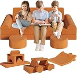 Spielsofa Kindersofa,14-Teilige Modulare Kinderspielcouch,Kindersofa aus Schaumstoff Bausteine,Spielsofa für Kinder & Kindersessel,Kuschelecke im Kinderzimmer,zum Spielen,Kreativsein,Schlafen (Orange)