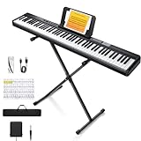 Donner Piano Keyboard 88 Tasten, Einsteiger Digital Keyboard Piano anschlagdynamische Tasten, tragbares E-Piano mit Ständer, Sustain Pedal, Tragetasche und Tastaturaufkleber, DEP-1