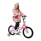 CUMELLIIR Kinderfahrrad 16 Zoll Mädchen Jungen Höhenverstellbar, Kinderfahrrad mit Stützrädern ab 4 Jahre, Rosa